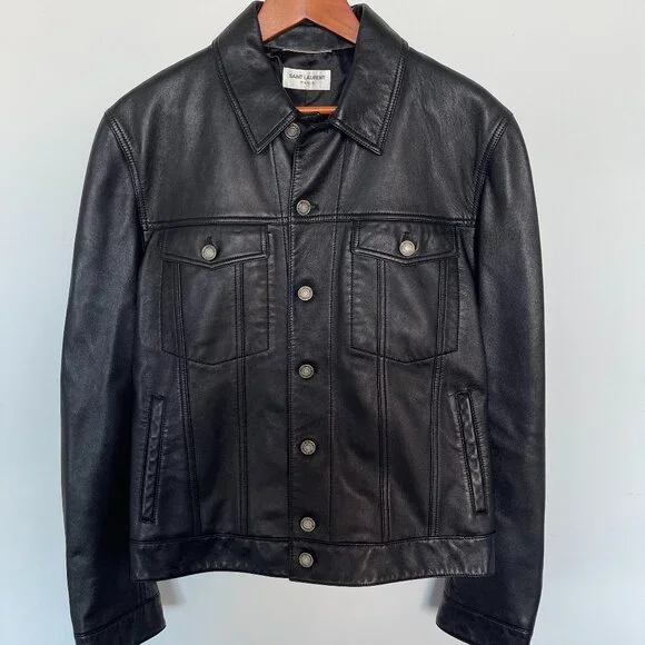 Saint Laurent Jackets Coats Saint Laurent Lambskin Denim Jacket Slightly Cropped Poshmark
